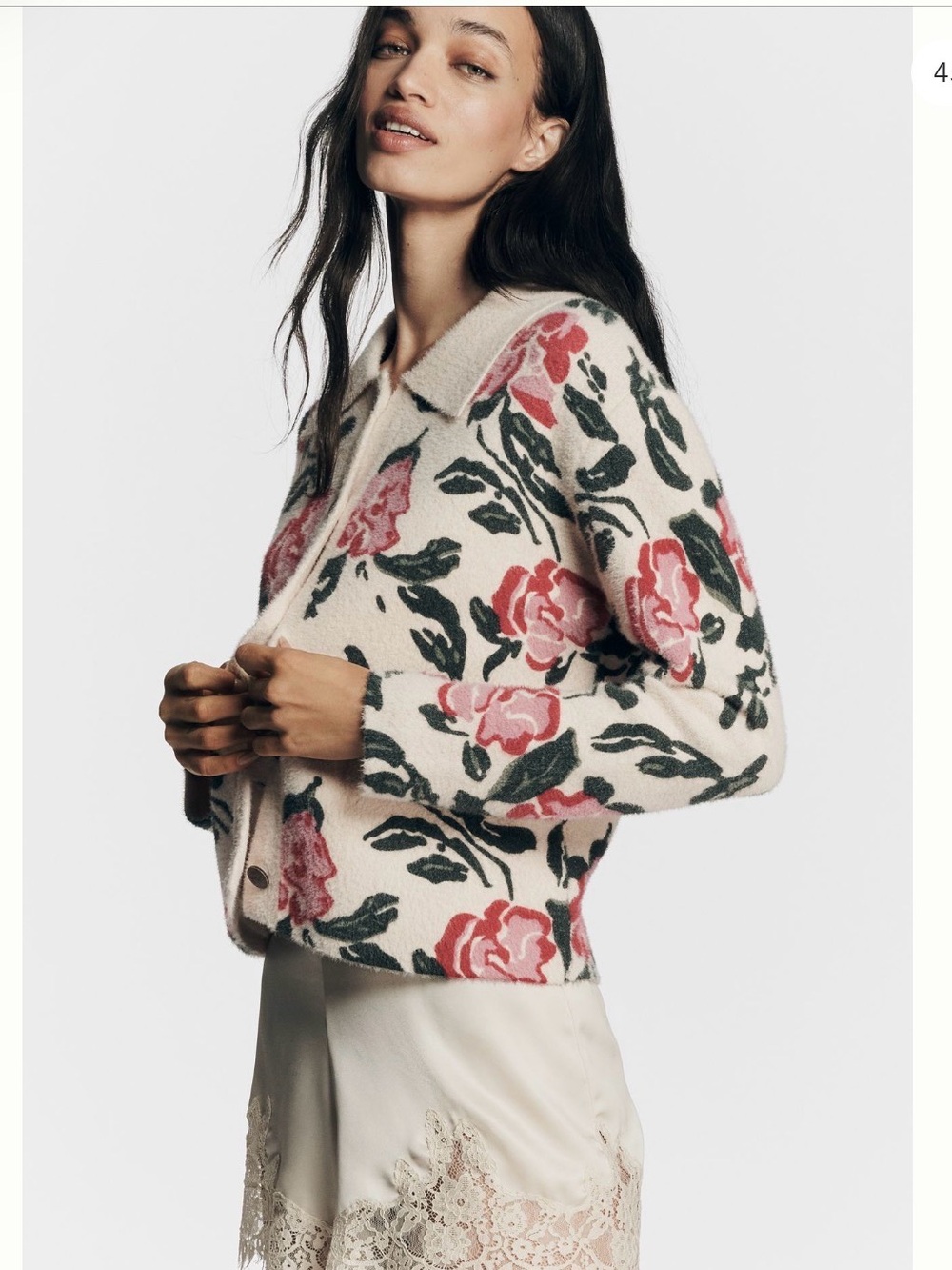 NWT Anthropologie NVLT Knit Floral Jacket Cardigan Ivory Floral Size M